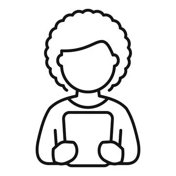 Person with afro holding tablet user icon Stock Illustration