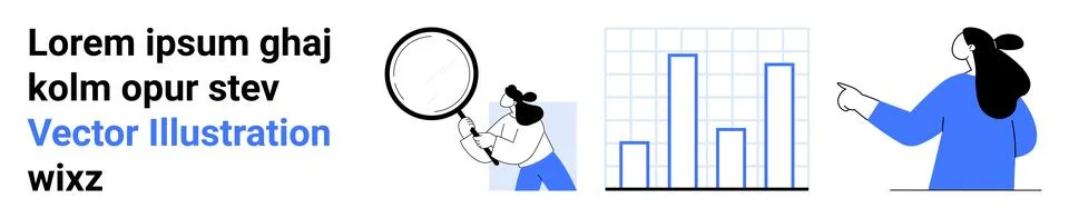 Person analyzing bar chart data and pointing, lorem ipsum placeholder text Stock Illustration