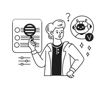 Person Analyzing Data with AI Assistance Stock Illustration