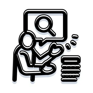Person analyzing data with magnifying glass icon Illustrazione stock