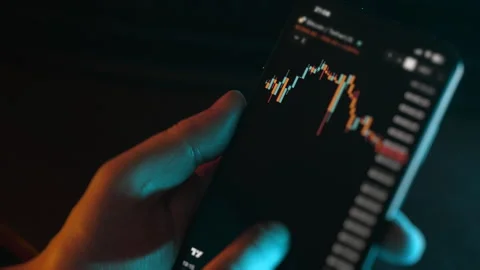 Person analyzing financial candlestick chart on smartphone. 動画素材 330216973