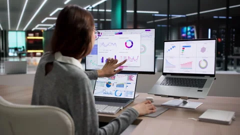 Person Analyzing Financial Data On Computer Stock Footage 335879968