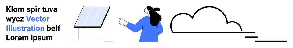 Person Analyzing Solar Panel Data with Cloud Connection in Minimalist Style Stock Illustration