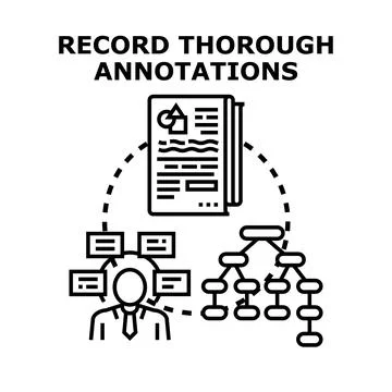 Person annotating document and creating data structure Stock Illustration