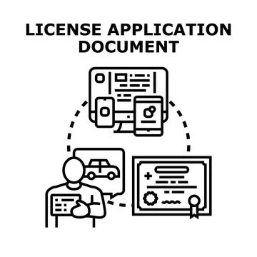 Person applying for driving license document online Illustrazione stock
