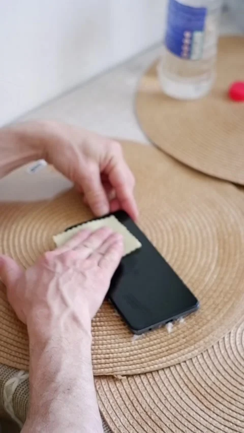 Person applying a new screen protector on a smartphone 스톡 동영상 338008615