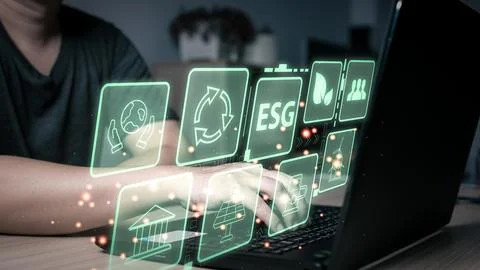 Person are use computer to save green energy,and reduce global warming,idea.. Stock Photos