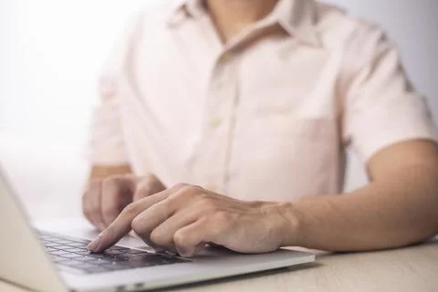 Person are using laptops, working or studying online at home. businessman usi Stock Photos