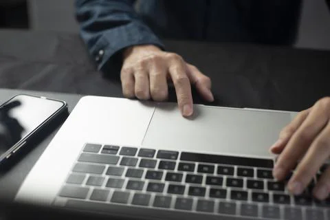 Person are using laptops, working or studying online at home. businessman usi Stock Photos