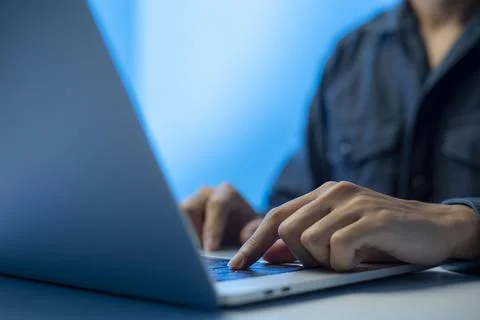 Person are using laptops, working or studying online at home. businessman usi Stock Photos