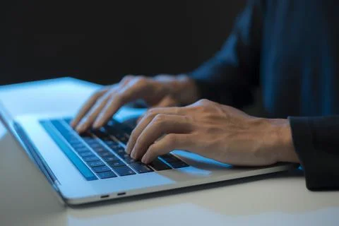 Person are using laptops, working or studying online at home. businessman usi Stock Photos