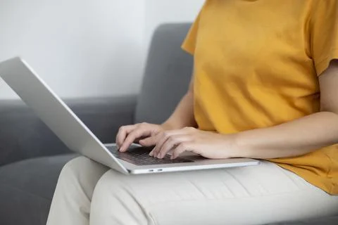 Person are using laptops, working or studying online at home. businessman usi Stock Photos