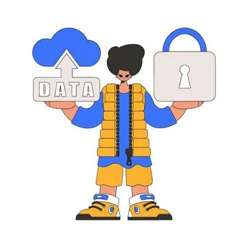 A person armed with cloud storage and a padlock. イラスト素材