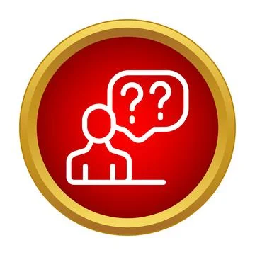 Person asking questions in speech bubble red icon Stock Illustration