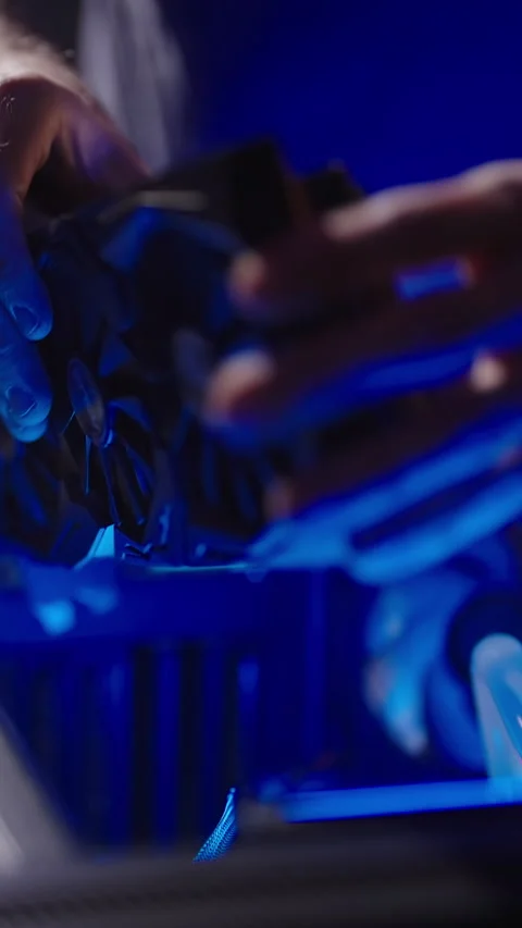 Person assembling gaming computer with graphic card GPU Stock Footage 324132798