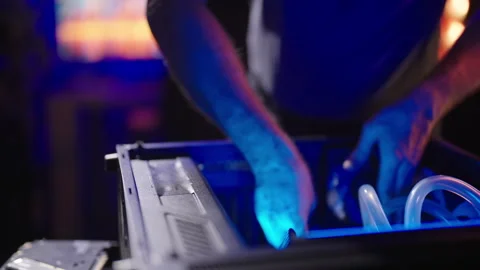 Person assembling gaming computer with memory sticks 4K Stock Footage 280198206