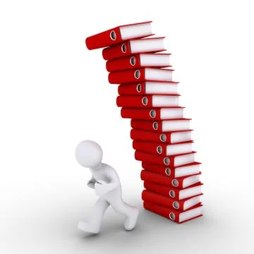 Person is avoiding a falling pile of folders Stock Illustration