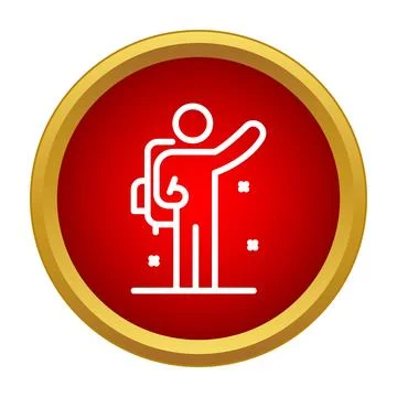 Person with backpack exploring, raising hand icon Stock Illustration