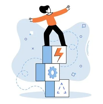 Person Balancing on Stack of Blocks Representing Strength and Personal Achi.. Stock Illustration