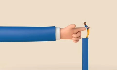 A person being pushed forward by a large hand. Business development concept. 3D Illustrazione stock