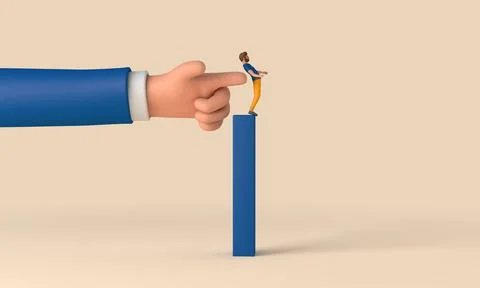 A person being pushed forward by a large hand. Business development concept. 3D Stock Illustration