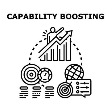 Person boosting capability with performance growth icon Stock Illustration