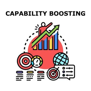 Person boosting capability with performance growth icon Stock Illustration