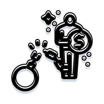 Person breaking chains achieving financial freedom or debt free Stock Illustration