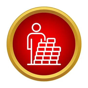 Person building brick wall construction worker icon Stock Illustration