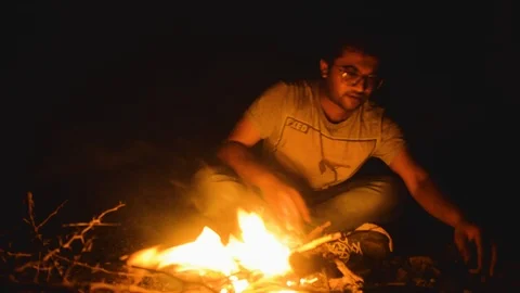 Person with  campfire Stock Footage 102783605