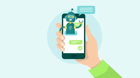 Person with a cell phone using a virtual assistant chatbot Stock Footage 251772372