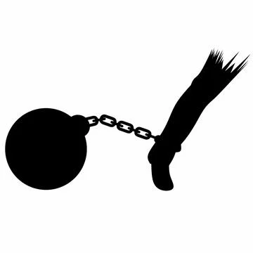 A person is chained to a ball with a chain. Suitable For Social Justice Symbol,  Stock Illustration