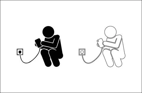 Person charging phone while sitting on floor Stock Illustration