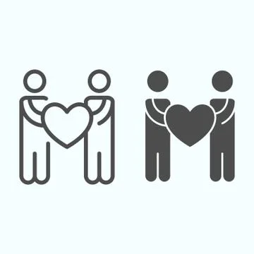 Person Charity line and solid icon. Two people holding heart vector illustration Stock Illustration