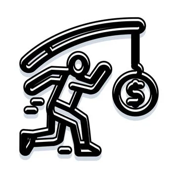 Person chasing dangling dollar coin on a stick Stock Illustration