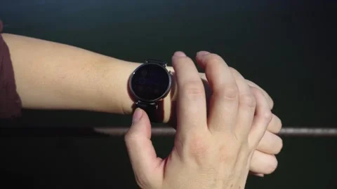 Person Checking 28C Summer Weather on Smartwatch Near Dniester River Vídeos de archivo 344687042