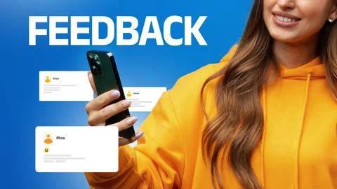 Person checking feedback on a smartphone in a bright setting with colorful Stock Photos