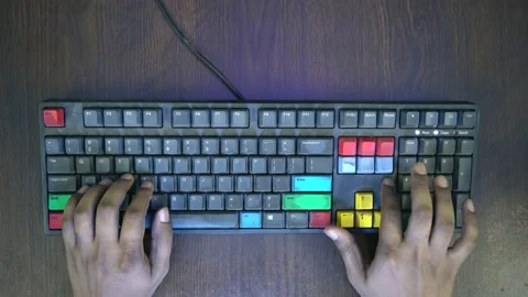 A person checking out his dirty mechanical keyboard with his fingers Stock Footage 161326057