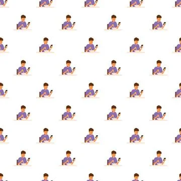 Person checking smartphone while eating breakfast seamless pattern イラスト素材