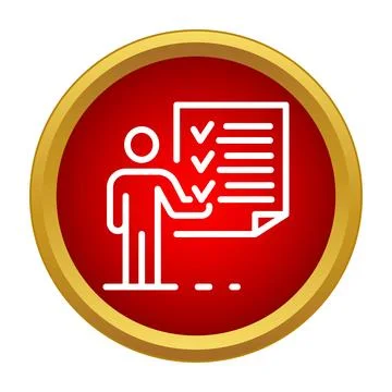 Person checking off tasks on a red checklist icon Stock Illustration