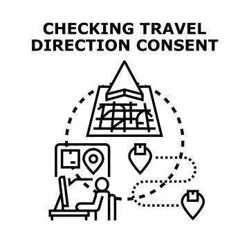 Person checking travel direction consent on computer イラスト素材