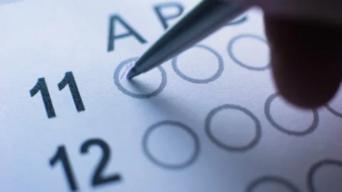 Person choosing answer in test, passing exam at university or social survey Stock Footage 97278068