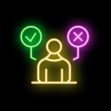Person choosing between right and wrong answer neon sign vector illustration Stock Illustration