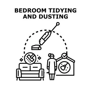 Person cleaning bedroom creating tidy and fresh home environment Stock Illustration