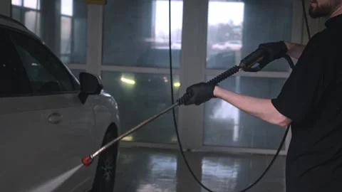 Person Cleaning Car In Dim Light Stock Footage 335214145