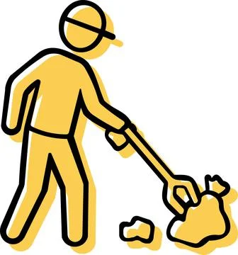 Person cleaning environment garbage with rake icon Stock Illustration