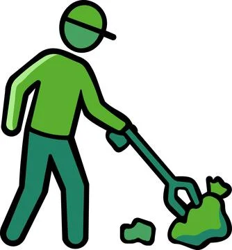 Person cleaning up garbage with rake icon Stock Illustration