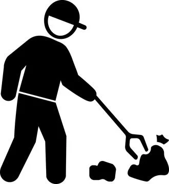 Person cleaning up garbage with rake icon Stock Illustration