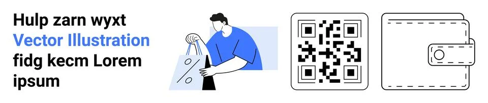 Person Cleaning, Scanning QR Code, and Wallet Caricature Presenting Multifu.. Stock Illustration