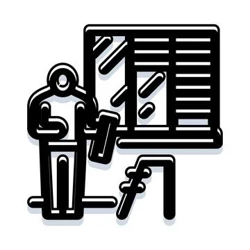 Person cleaning window using squeegee and ladder Illustrazione stock